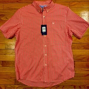 CHAPS Men's Short Sleeve Button Down Red Collar shirt EASY CARE COMFORT STRETCH